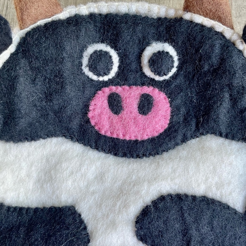 Kids Cow Design Felted Backpack - Black, White, Pink - Picture 6 of 8